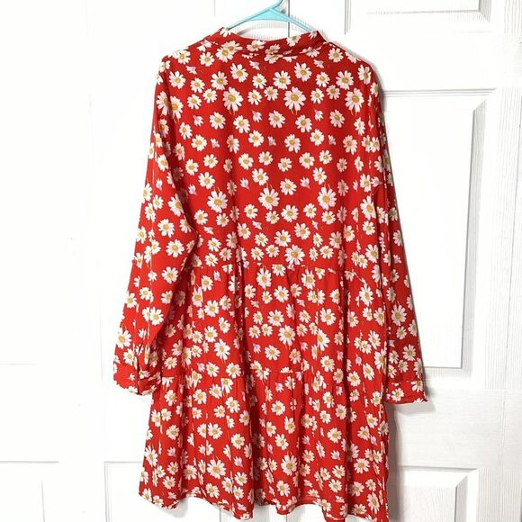 Simply Be Red Floral Dress Long Sleeve MIDI Flowy Dress Plus Size 20 - Picture 3 of 12
